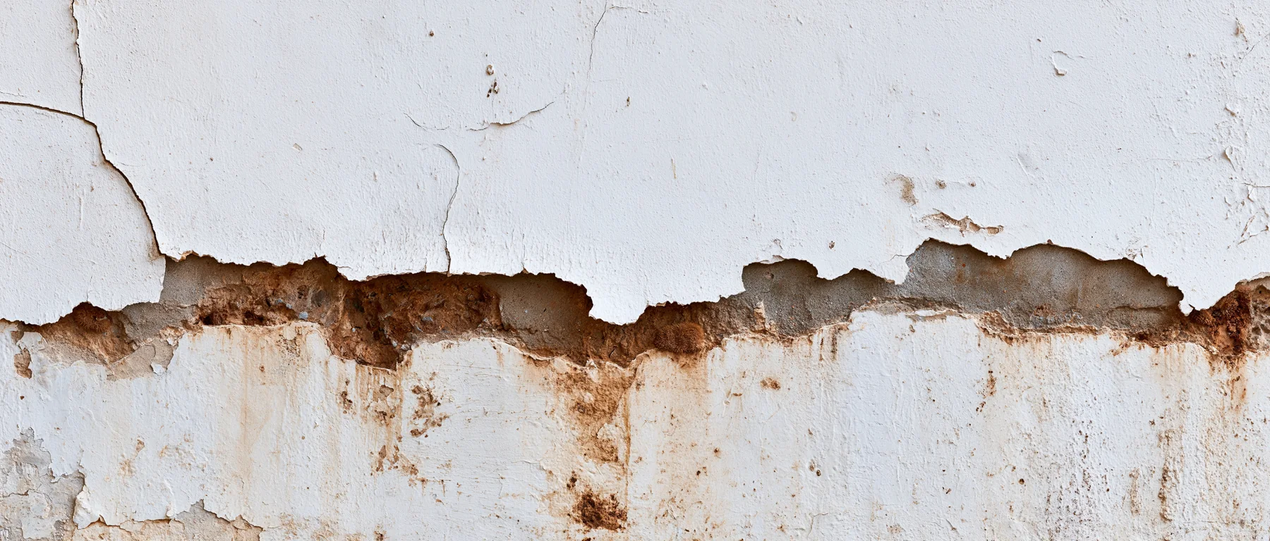 Abplatzender Putz und Feuchtespuren an einer Wand